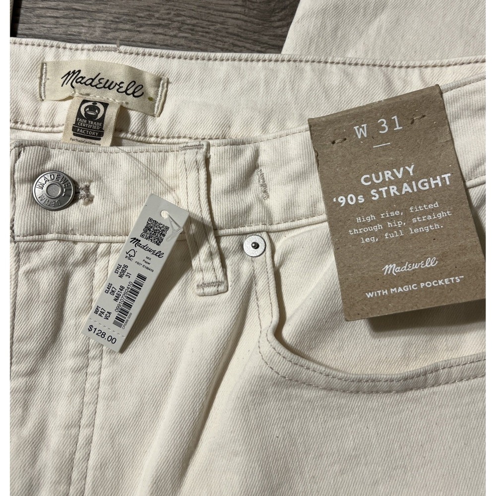 Madewell 90's Curvy Straight High Rise Cream Denim Jeans Magic Pockets 31x31 NWT